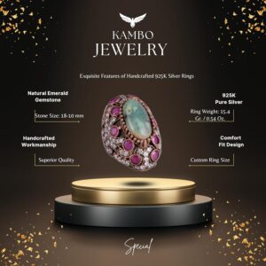 925 Ayar Katı Gümüş Yüzük - Gerçek Doğal Zümrüt Taşlı Yüzük Erkekler İçin - Sultan Yüzüğü - Görsel 2