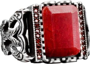 925 Ayar Gümüş Erkek Yüzük Doğal Yakut Taşı - Şık Kırmızı Taş Yüzük - Görsel 1