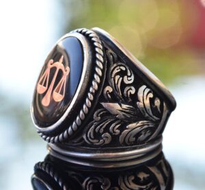 925 Ayar Gümüş Zambak Deseni Büyük Yüzük - Adalet Terazisi Yüzüğü - Görsel 4