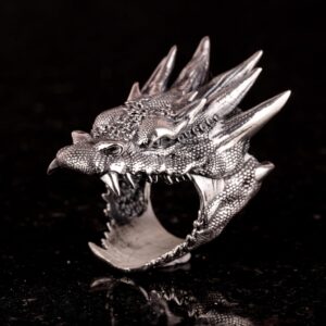 Ejderha Başlı Yüzük, Gümüş Ejderha Yüzüğü, 925 Ayar Gümüş Erkek Yüzüğü - Görsel 5
