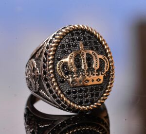 925 Ayar Gümüş Kral Taç Yüzük - Doğal Oniks Taşı - Erkekler için Görkemli Takı - Görsel 3