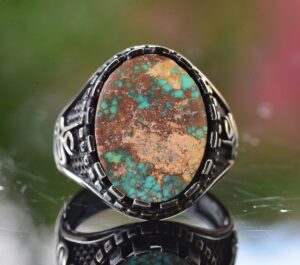 Gerçek Arizona Turkuaz Taşı Yüzük, Ali Yazılı Yüzük, Müslüman Yüzük, 925 Ayar Gümüş Yüzük - Görsel 5