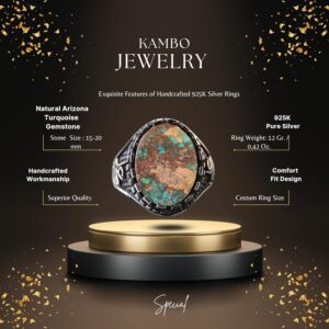 Gerçek Arizona Turkuaz Taşı Yüzük, Ali Yazılı Yüzük, Müslüman Yüzük, 925 Ayar Gümüş Yüzük - Görsel 2