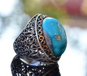 Gerçek Doğal Arizona Turkuaz Taş Yüzük, 925 Ayar Gümüş Erkek Yüzüğü - Görsel 4