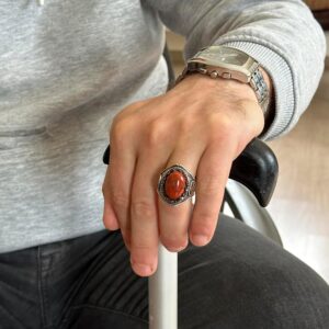 925K Katı Gümüş Erkek Yüzük Doğal Taşlarla - El Yapımı Zarafet (Kırmızı Kan Taşı) - Görsel 3