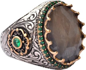 Gerçek Doğal Safir Taşlı Kral Yüzüğü - Erkek 925 Ayar Gümüş Yüzük - Görsel 1