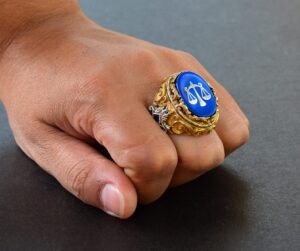 Mavi Taş Erkek Yüzük, Altın Kaplama 925 Ayar Gümüş Terazi Tasarımı - Görsel 7