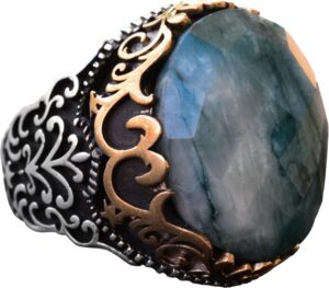 Gerçek Doğal Zümrüt Taş Yüzük, 925 Ayar Sert Gümüş Yüzük, Erkekler İçin El Yapımı Yüzük - Görsel 1