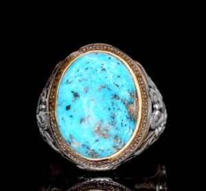 Erkekler için Sterlin Gümüş Yüzük - Doğal Arizona Turkuaz Taşı - Görsel 5