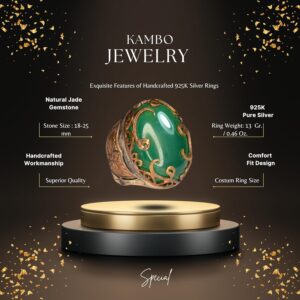 El Yapımı Gümüş Erkek Yüzük | Doğal Yeşil Jade Taşı | Uyum ve Refah Tasarımı - Görsel 2
