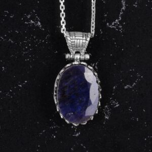 Doğal Taş Kolye - 925 Ayar Gümüş Kolye (Safir) - Görsel 4