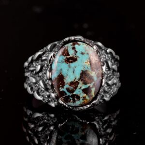 Gerçek Doğal Arizona Turkuaz Taş Yüzük, Erkekler İçin Hediye, 925 Ayar Gümüş Yüzük, Minimalist Yüzük (Stil-7) - Görsel 3