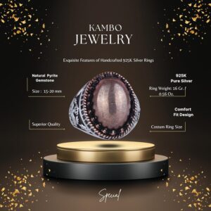 Gerçek Doğal Pirit Taş Yüzük - El Yapımı Kartal Yüzüğü - 925 Ayar Gümüş Yüzük - Görsel 2