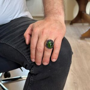 David Yıldızı Yüzük, Yapay Taş Yüzük, 925 Ayar Gümüş Süleyman Yüzüğü (Cabochon Zümrüt Yapay Taş) - Görsel 4