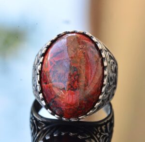 925 Ayar Gümüş Yüzük - Gerçek Doğal Taş Yüzük - (Kan Taşı) - Görsel 2
