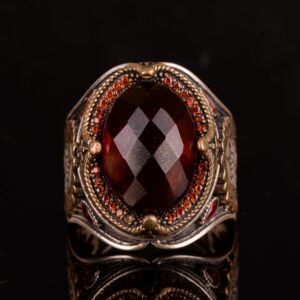 Gerçek Doğal Granat Taşlı Yüzük, 925 Ayar Saf Gümüş Yüzük Erkekler İçin - Görsel 2