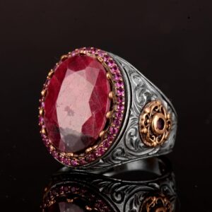 Doğal Yakut Taşlı Yüzük, Yakut Yüzük, Gümüş Yüzük, El Yapımı Erkek Yüzüğü, Pembe - Görsel 5