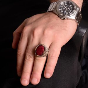 Gerçek Doğal Yakut Taşlı Erkek Yüzüğü, 925 Ayar Gümüş Erkek Yüzüğü - Görsel 3