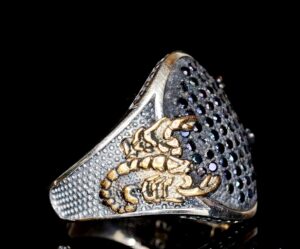 925 Ayar Gümüş Erkek Yüzük, Obsidan Taş, Akrep Yüzük - Görsel 4