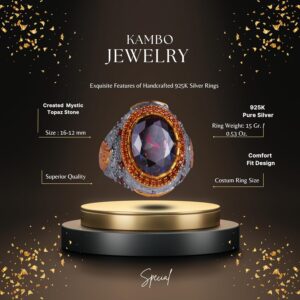 Yapay Taş Yüzük - Sultan Yüzüğü - 925 Ayar Gümüş Yüzük - El Yapımı Kral Yüzüğü (Yapay mistik topaz) - Görsel 2