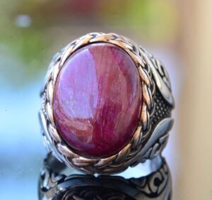 Gerçek Doğal Cabochon Yakut Taşı, Yakut Yüzük, Sterlin Gümüş Erkek Yüzüğü, Pembe - Görsel 5