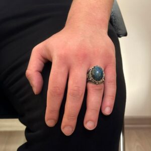 Gümüş Doğal Azurit Taş Yüzük, 925 Ayar Sert Gümüş Erkek Yüzüğü, İçgörü ve Netlik Tasarımı - Görsel 3