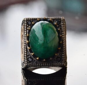 Gerçek Yeşil Jade Taş Yüzük, İslami Hediye, Erkek Yüzüğü, Gümüş Yüzük - Görsel 2