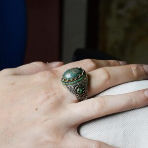 Erkekler için El Yapımı Doğal Arizona Turkuaz Taş Yüzük, 925 Ayar Gümüş Yüzük, Sultan Yüzük (Model-12) - Görsel 7