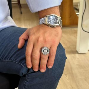 925 Ayar Gümüş Yüzük - Yunan Anahtar Deseni Erkek Yüzüğü - El Yapımı Yüzük - Görsel 3