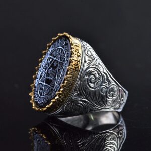 925 Ayar Gümüş Erkek Yüzük Siyah Oniks Taşı ve Süleyman Mührü Tasarımı - Görsel 3