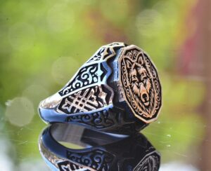 Kurt Başı Yüzüğü Erkekler için, Gümüş Kurt Yüzüğü, 925 Ayar Gümüş Erkek Yüzüğü, Büyük Yüzük - Görsel 4