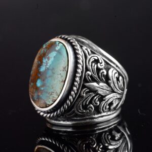 Erkekler için Turkuaz Taş Yüzük, 925 Ayar Gümüş El Yapımı Ejderha Derisi Tasarımı, Modern Tarzda Şifa Kristali Takı (Model-1) - Görsel 3