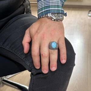 Gerçek Doğal Taş Yüzük, 925 Ayar Katı Gümüş Erkek Yüzüğü (Larimar) - Görsel 3