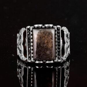 925 Ayar Gümüş Yüzük, Gerçek Doğal Pirit Taşı Yüzük, Kare Şekilli Pirit Yüzük - Görsel 6