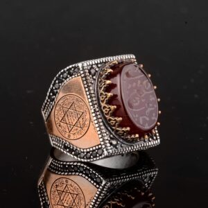 925 Ayar Gümüş Erkek Yüzük, İslami Erkek Yüzük, Müslüman Yüzük, Doğal Akik Taşlı - Görsel 6