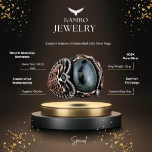 925 Ayar Katı Gümüş Erkek Yüzük, El Yapımı Doğal Yeşil Göz Taşı Yüzük, Doğal Vigor Tasarımı - Görsel 5