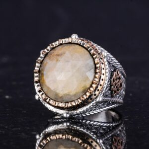 Gerçek Doğal Taş El Yapımı Yüzük - 925 Ayar Gümüş Yüzük (Sarı Safir) - Görsel 6