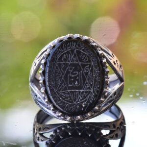 925 Ayar Gümüş İslami Zülfikar Kılıcı Yüzüğü, Doğal Oniks Taşı, Süleyman Mührü Yüzüğü, Davut Yıldızı Yüzüğü - Görsel 5