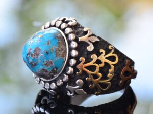 Gerçek Doğal Arizona Turkuaz Taşı, Ayar Gümüş Erkek Yüzüğü - Görsel 4