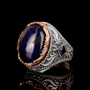 El Yapımı Sterlin Gümüş Erkek Yüzük | Gerçek Doğal Cabochon Safir Taşı | Şık ve Zamansız Tasarım - Görsel 4
