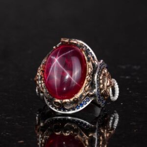 Doğal Yıldız Yakutu Taşlı Yüzük - 925 Ayar Sert Gümüş Yüzük Erkekler İçin, Farklı Yüzük - Görsel 5