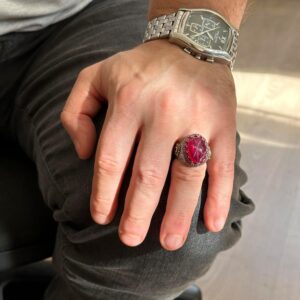 Gerçek Doğal Yıldız Yakutu Taşlı Yüzük, Erkek Yüzüğü, 925 Ayar Gümüş Yüzük - Görsel 3