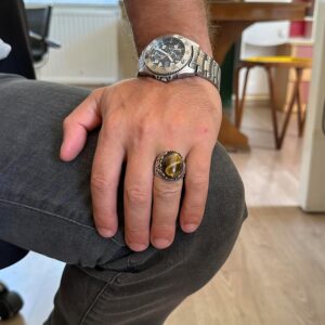 Doğal Taş El Yapımı Yüzük - 925 Ayar Gümüş El Yapımı Yüzük - Şık Yüzük (Kaplan Gözü) - Görsel 3