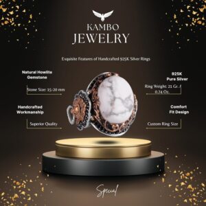 Aslan Yüzük Erkekler için, El Yapımı Howlite Taş Yüzük - Sakinleştirici 925K Katı Gümüş Erkek Yüzük - Farkındalık ve Sükunet Tasarımı - Görsel 2