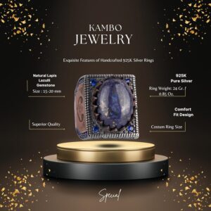 Gerçek Doğal Taş Yüzük - 925 Ayar Gümüş İslami Yüzük - El Yapımı Hat Yüzüğü (Lapis Lazuli) - Görsel 2