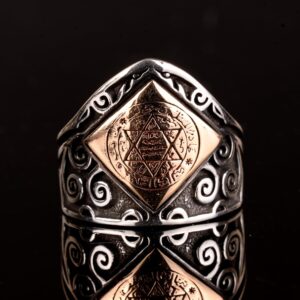 Okçu 925 Ayar Sterlin Gümüş Erkek Yüzük - Davud Yıldızı ve Kral Süleyman Tasarımı - Görsel 2