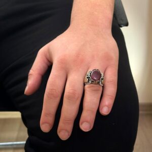 925 Ayar Sert Gümüş Yüzük, Doğal Cabochon Yakut Taş Yüzük - Görsel 3