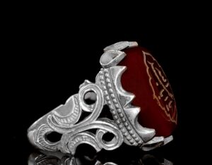 İslami Yüzük | Erkek Gümüş Yüzük | Doğal Akik Taşı ile Şık Dini Yüzük - Görsel 4