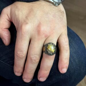 Gerçek Doğal Altın Rutilit Kuvars Taş Yüzük, Sterlin Gümüş Erkek Yüzük - Görsel 3