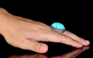 Erkekler için Sterlin Gümüş Yüzük - Doğal Turkuaz Oval Taş, Osmanlı Tasarımı - Görsel 6